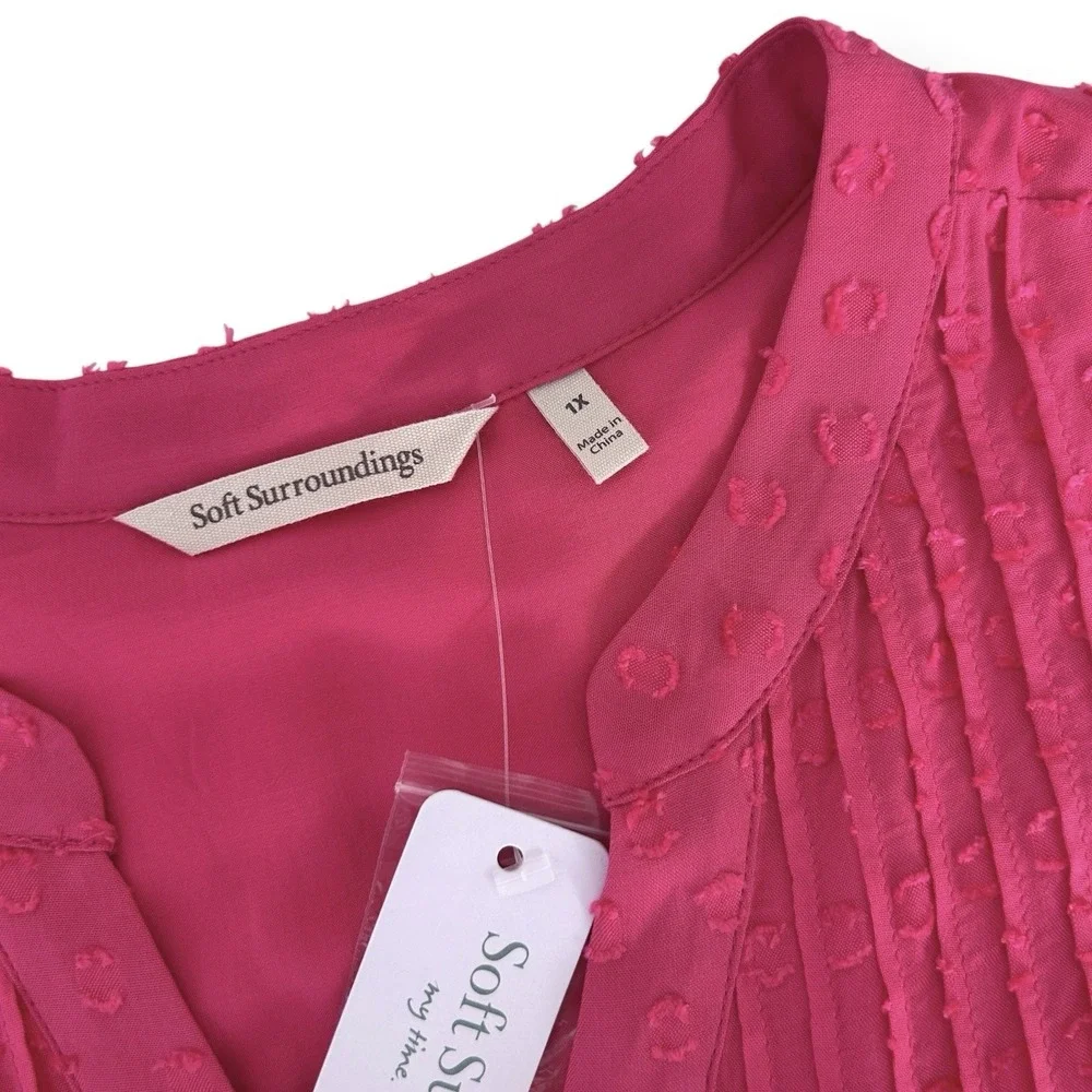 Soft Surroundings Women's 1X Pink Magenta Swiss Dot Pleat Offshore Rayon Top NWT - Picture 8 of 16